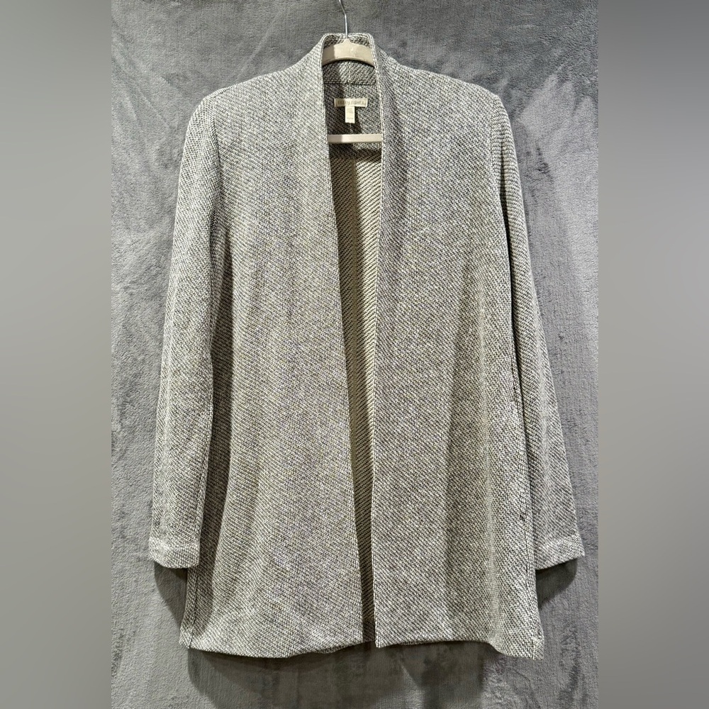 Eileen Fisher Cardigan Womens XS Gray Organic Cotton Open Front Knit Longline